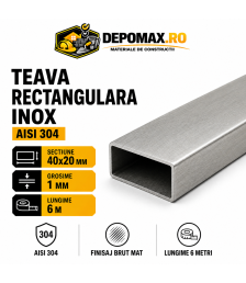 Teava rectangulara inox AISI 304, 40 x 20 x 1 mm, 6 metri